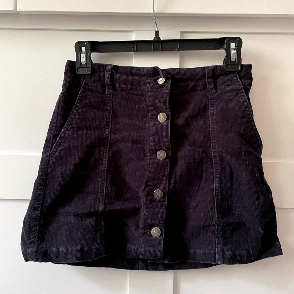 Navy Blue Corduroy A-Line Skirt